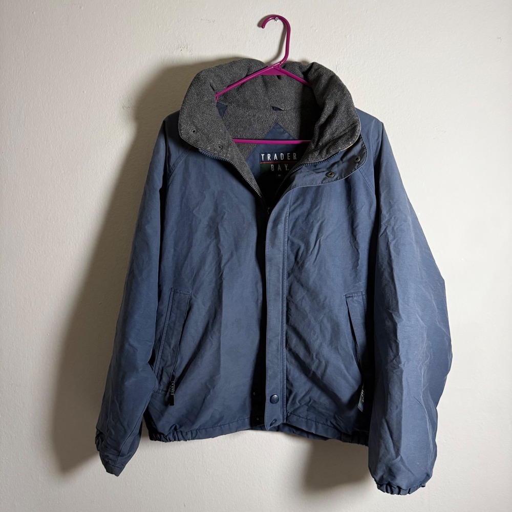 Vintage Trader Bay Mens Blue Fleece Lined‎ Bomber Jacket Size M 98000 Full Zip